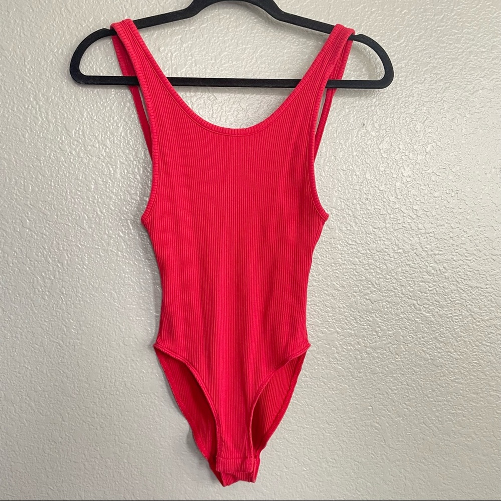 Urban Outfitters Red Ribbed Bodysuit Plunge Back